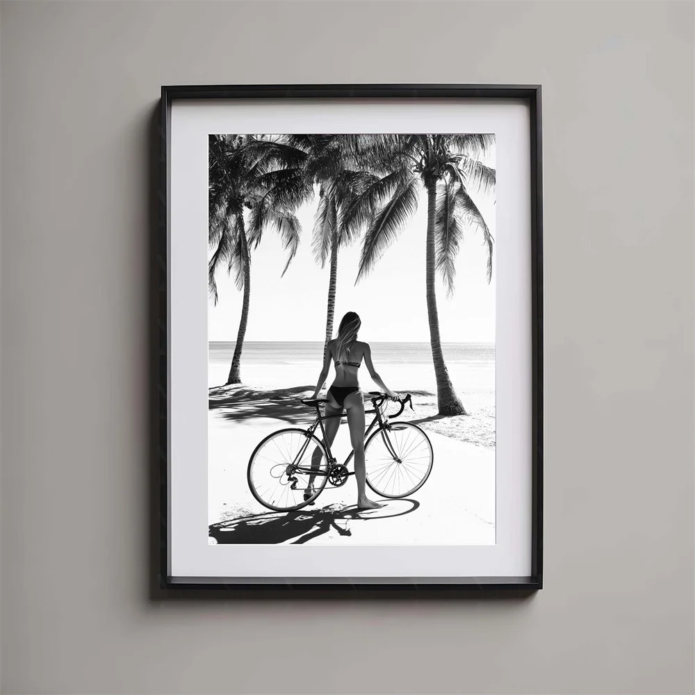 Black and White Ocean Waves Poster, Coastal Island Vibe Canvas Painting, Minimalist Sea Landscape Print for Home Living