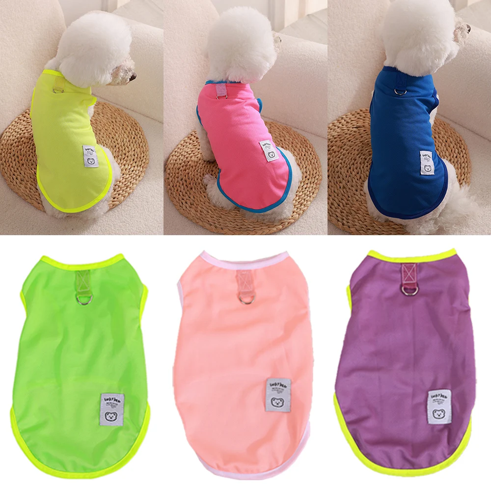 Summer Fluorescent Color Puppy T-Shirts With Traction Buckle Outdoor Pet Dog Clothes Mesh Thin Dogs Vest Cute Sweet XS-2XL image 5