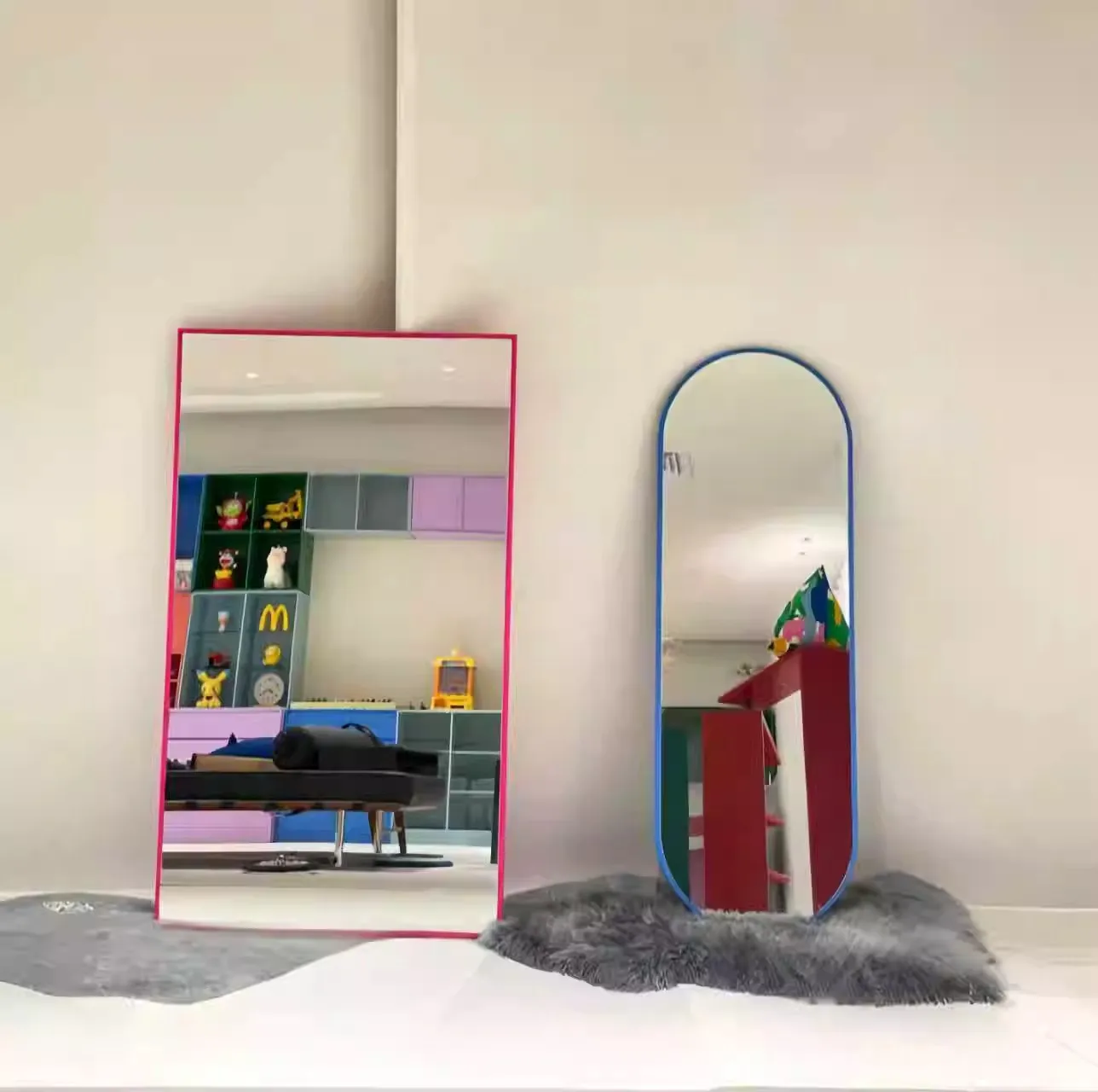 Danish Art Decoration Mirror Solid Color Minimalist Style Bedroom Vanity Mirror Customized Color Size  Changing Room Mirror view 3