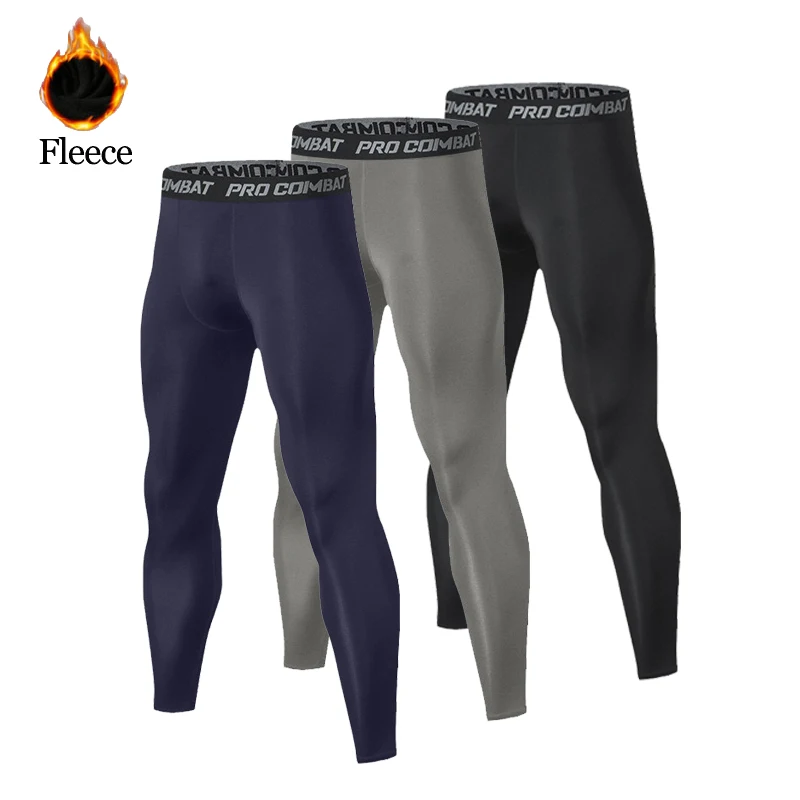 Winter Warm Fleece Liner Running Skiing Tights Men Pants Compression Sports GYM Fitness Pants Quick Dry Leggings trousers