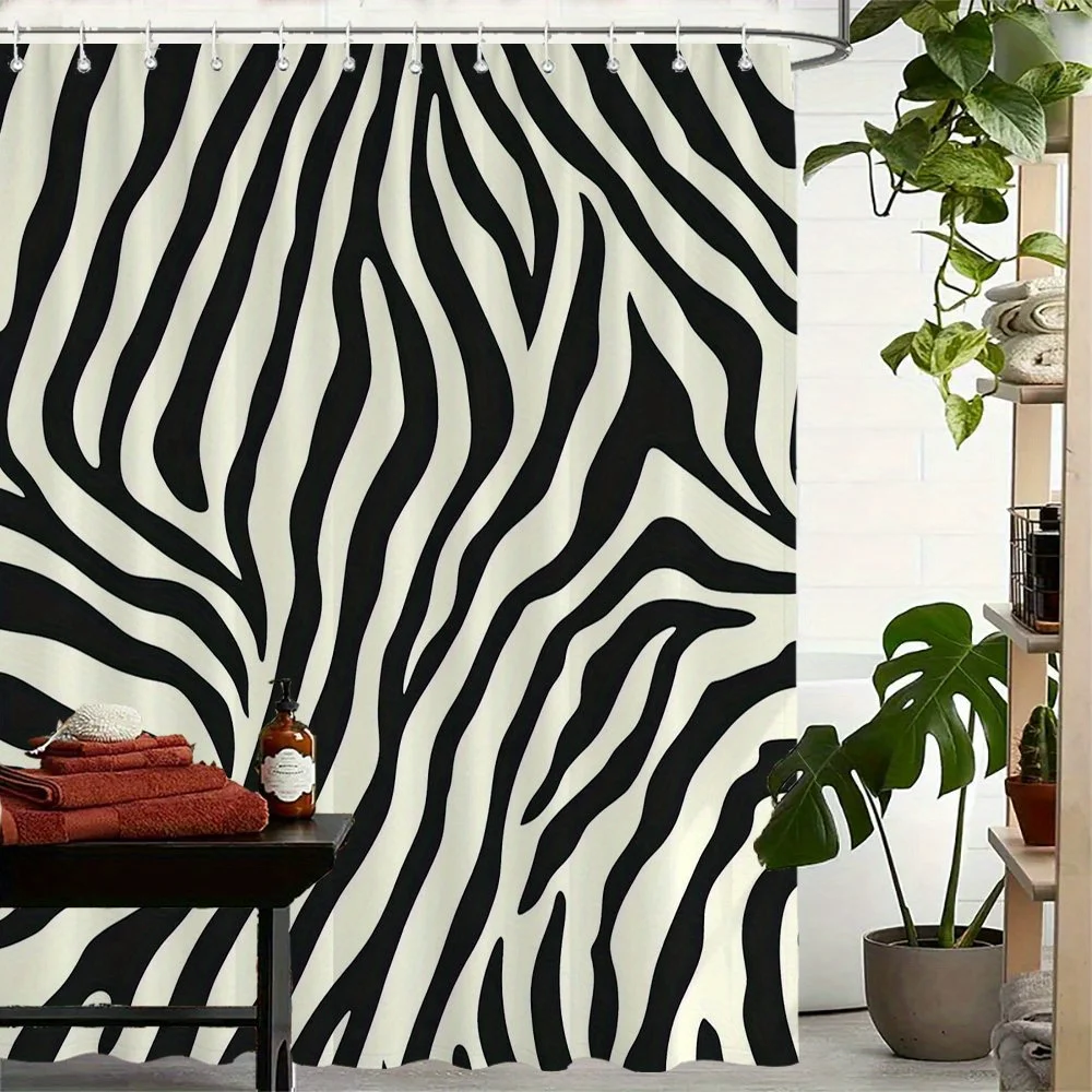 Zebra Print Shower Curtain Waterproof Fabric Bathroom Curtains Black White Striped Bath Screen Divider Home Decor With Hooks