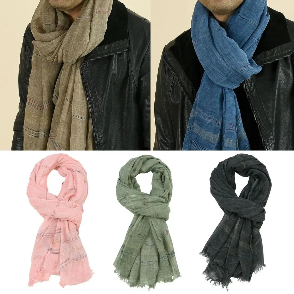 High Quality Cotton Linen Yarn-dyed Winter Men Scarf Tassel Soft Long Shawl Bufanda Male Accessories