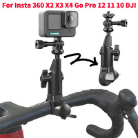 Motorcycle Bicycle Handlebar Holder 360 Rotating Motorcycle Bike Camera Holder for Insta 360 X2 X3 X4 Go Pro 12 11 10 D-JI