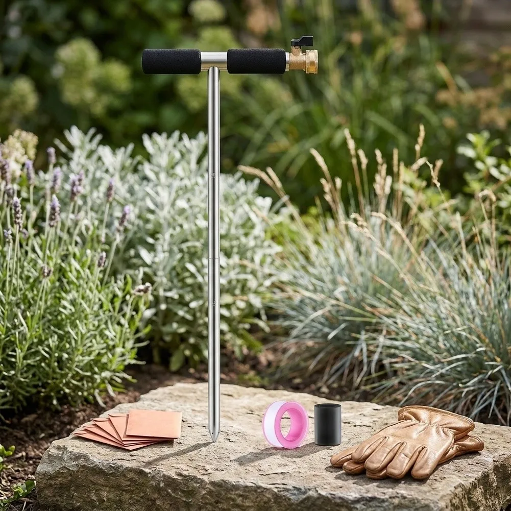 Stainless Steel Deep For Root Irrigation Device with T Shaped Handle for Use with Annuals Perennials and Shrubs