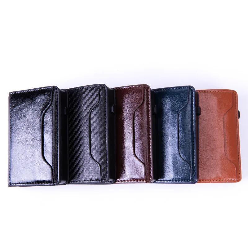 

Credit Card Holder Men Wallet RFID Blocking Protected Aluminium Box RFID Blocking Wallet Leather Security Aluminum Box