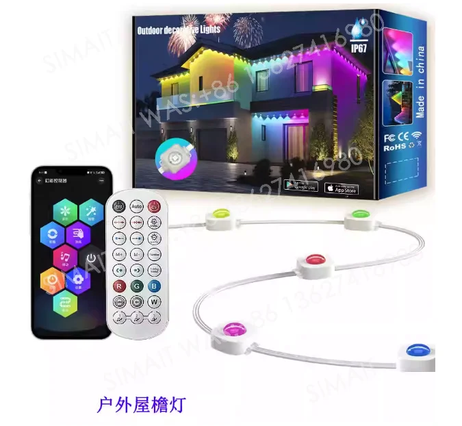 100FT 60 LEDs Luzes externas permanentes Smart RGBIC Eaves LED