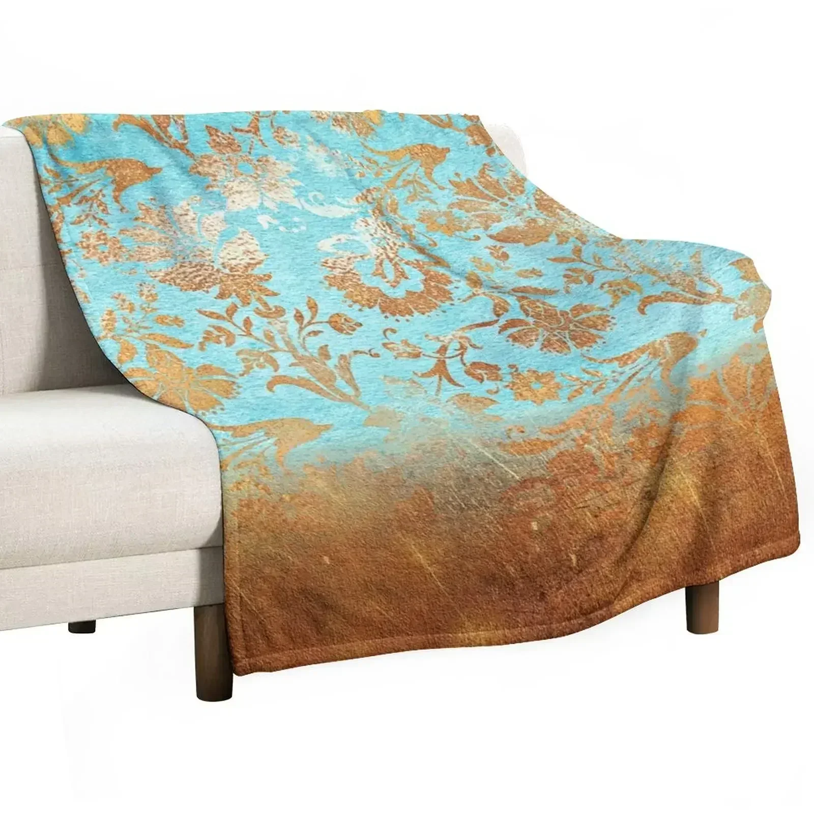 Turquoise Glamour Faux Copper Gatsby Damask Throw Blanket Retros Travel Designers Thin Flannel Fabric Blankets