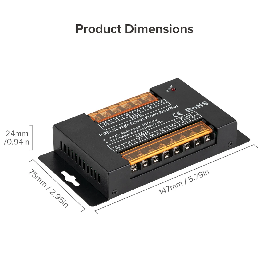 LED RGBCCT 5CH Power Amplifier Aluminum High Speed Max 50A 1200W for FCOB 3528 5050 DIM CCT RGB RGBW LED Lights Strip 5V 12V 24V