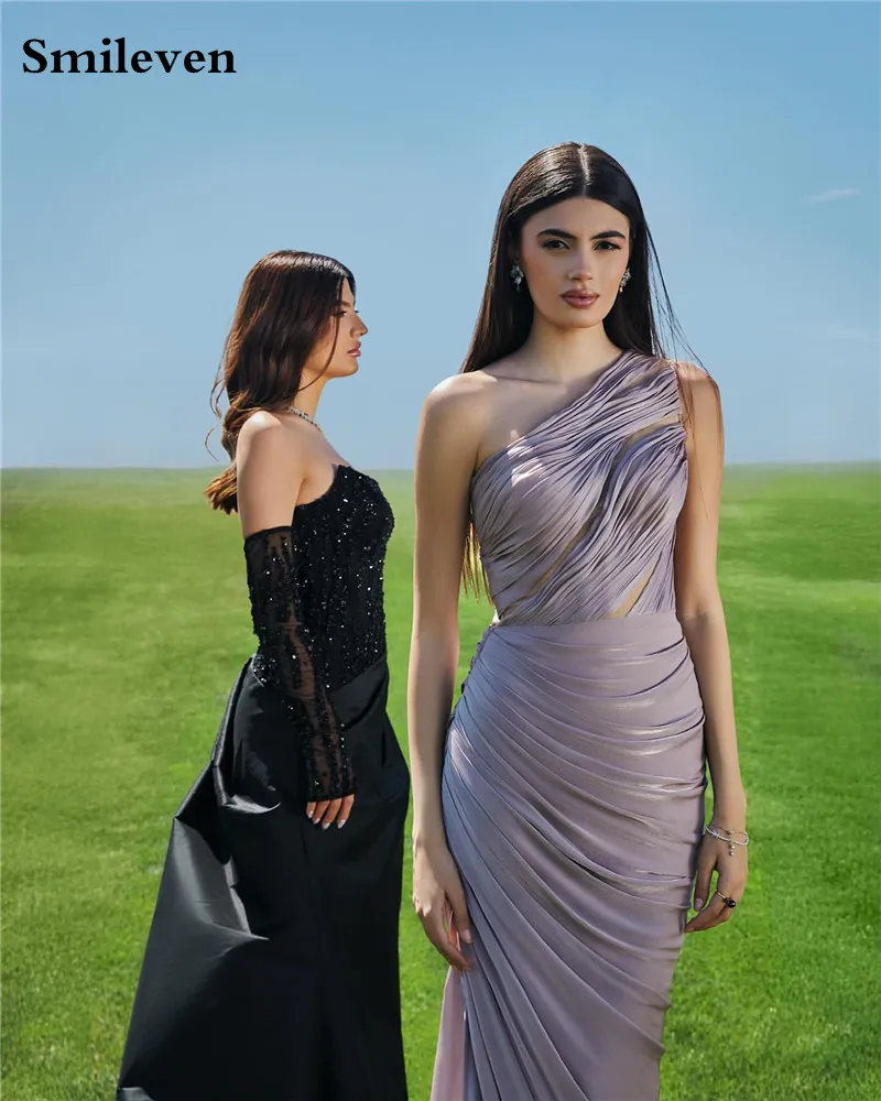 Smileven Lichtpaars Glanzend Satijn Avondjurken Mouwloze Galajurk Plooien Galafeestjurken 2026 Aangepast