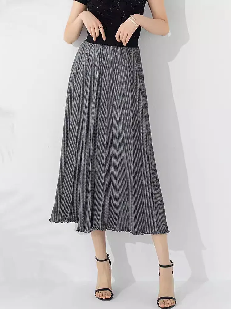 WHTREND nouvelles jupes plissées femmes mode Design élégant élastique taille haute vague bord jupes évasées WH1972