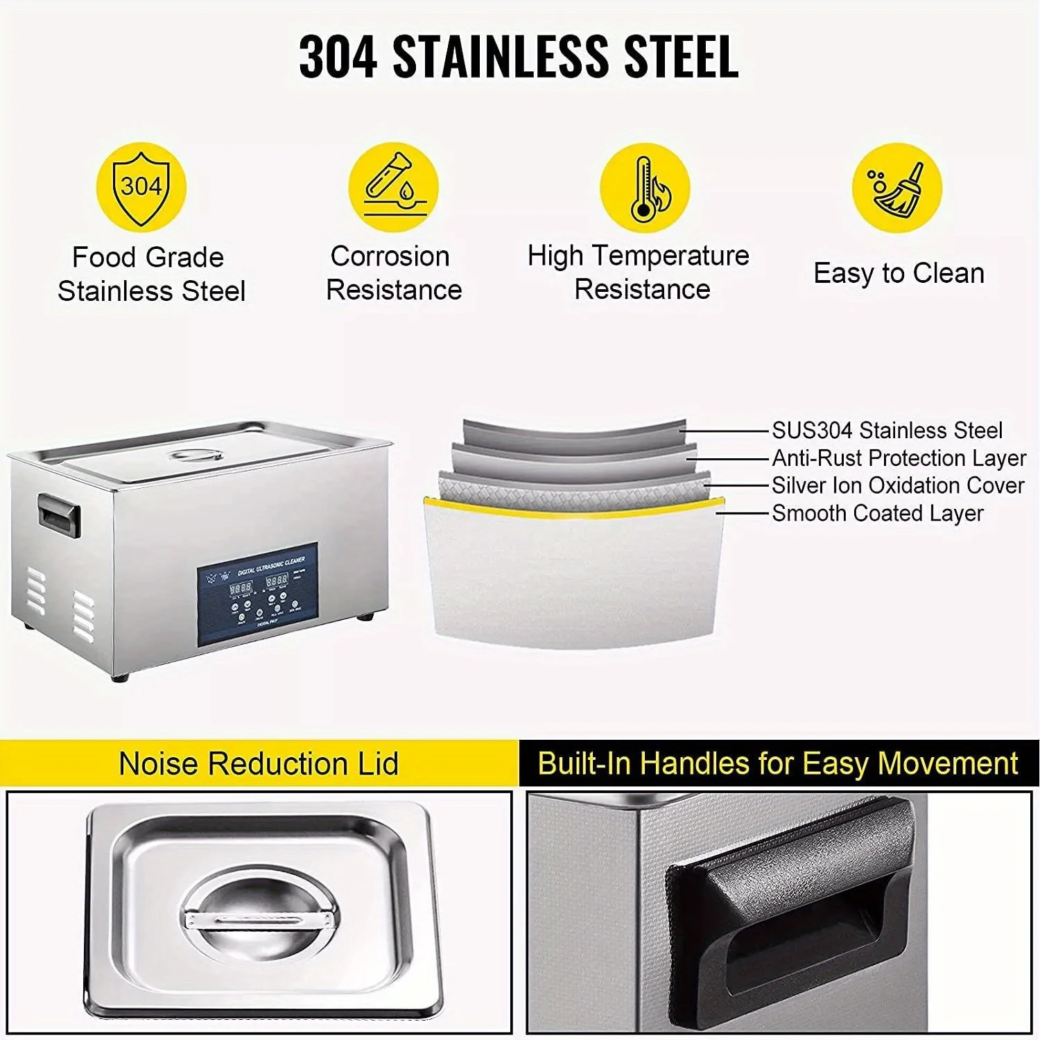 منظف 30 لتر - منظف مجوهرات احترافي 28/40 كيلو هرتز، سخان، للزجاج والساعات والعملات المعدنية