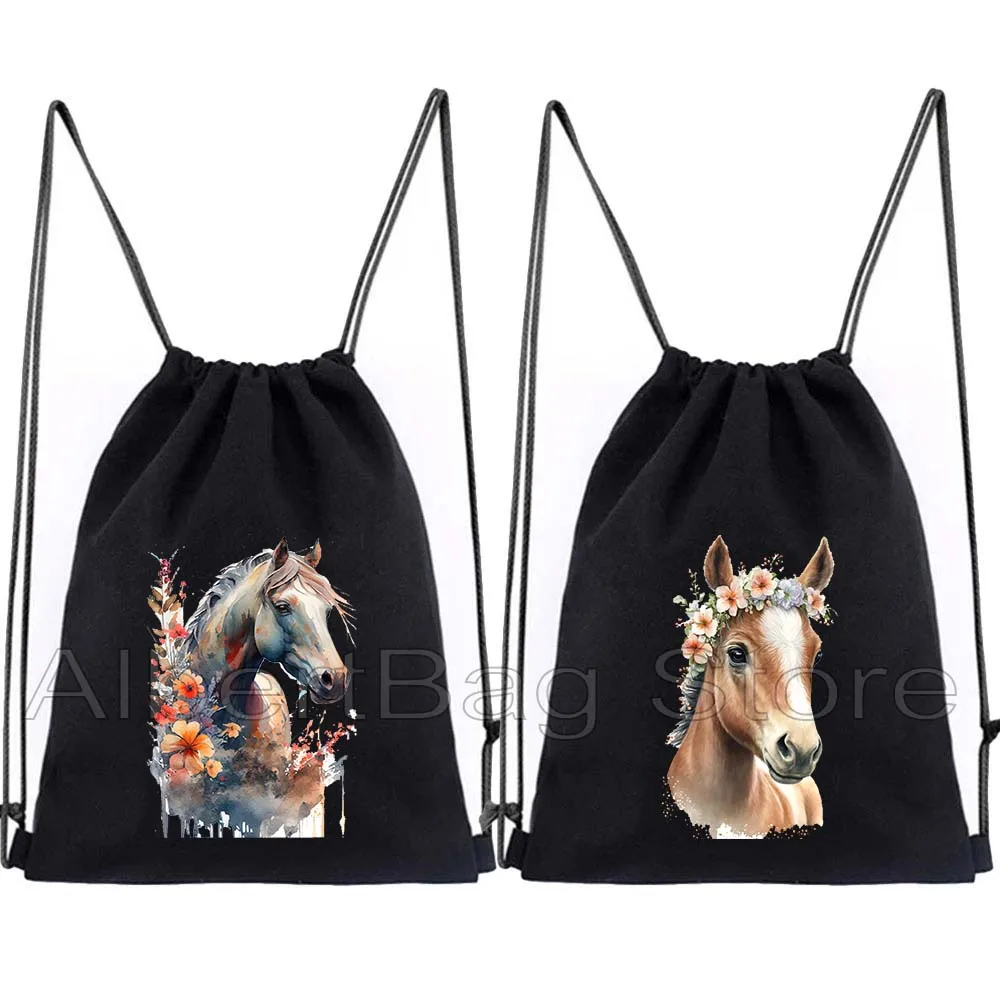 Colorful Watercolor Horse Racing Riding Painting Quarter Horse Lover Gift Drawstring Bag Soccer Backpack Gym Sackpack String Bag
