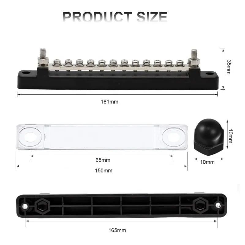 12Gang BusBar Cover 6 Terminal Bus Bar 150A Power Distribution Terminal Block Connector for Automatic Marine