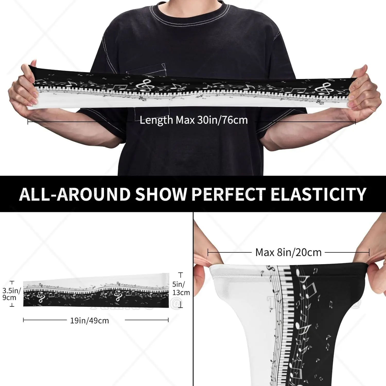 Music Notes Sun Protection Arm Sleeves with Thumb Hole Farmers Gardening Cooling Sports Sleeves for Women Men