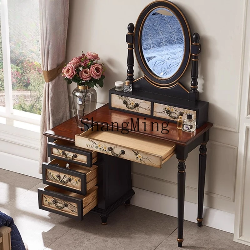 FG Old Classical Dresser Dresser Makeup Stool Bedside Table Painted Hand Painted Vintage