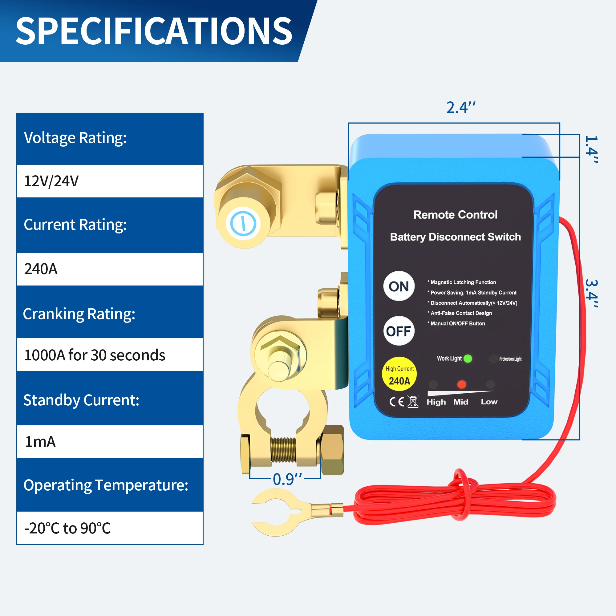 DaierTek Remote Battery Disconnect Switch 12V 240A Kill Switch Automatic Power Shut Off Switch Remote Control Switch for Auto