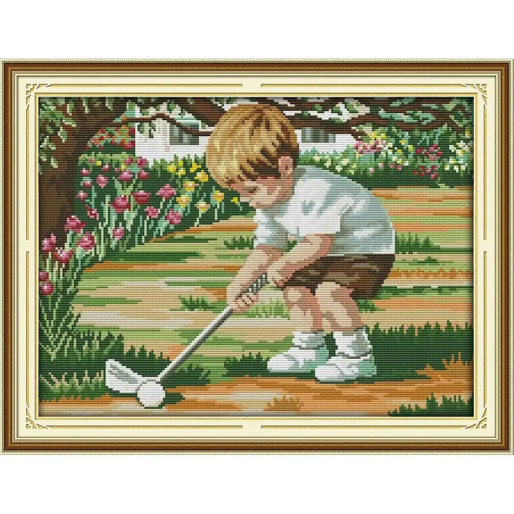 Joy Sunday New Printed Cross Stitch Kit  Easy Pattern Aida  Stamped Fabric DMC Threads Embroidery Kits-The Future of Golf