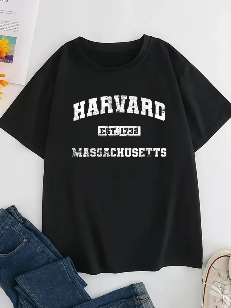 Harvard Massachusetts MA vintage state Athletic style TShirt Funny T-Shirt Women Tops Print Round neck Tee Fashion Sports Tshirt