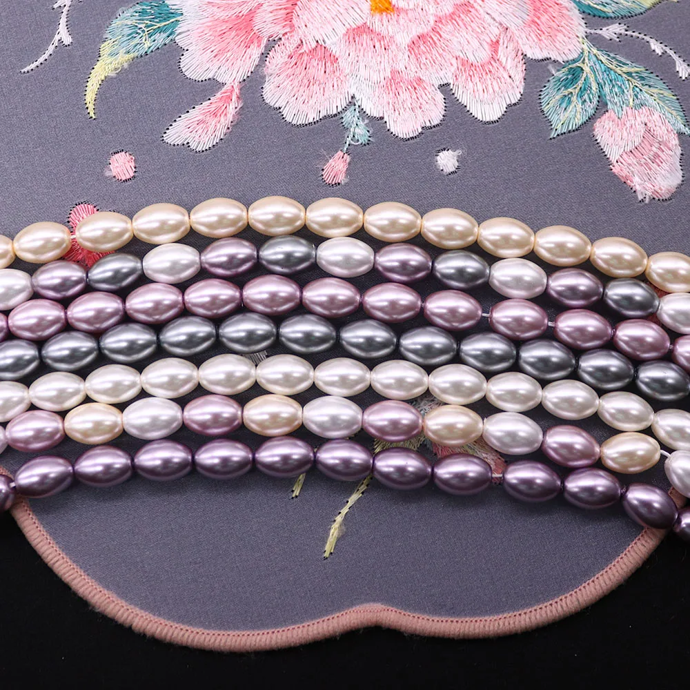 الزجاج الملون تقليد الأرز على شكل اللؤلؤ 8x11 مللي متر أنيقة المرأة قلادة سوار مجوهرات مكونات اليدوية 1 ستراند/حزمة