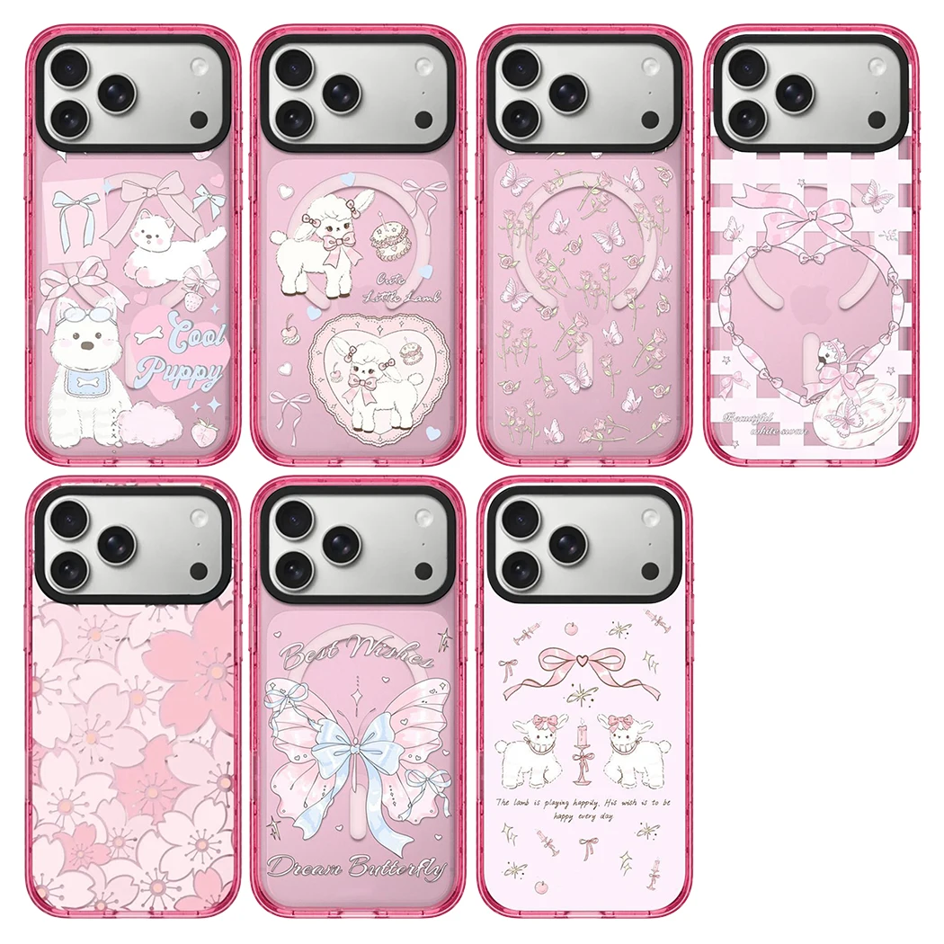 Cartoon Sakura Pink Magnetic Impact Cover for IPhone 12 13 14 15 16 17 Pro Max Case for IPhone 17 Air view 2