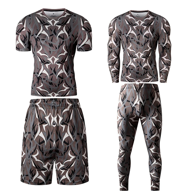Men's Compression Suits Gym Fitness Jogging Sports Tights-Fitting Suit Leggings Shorts Short Sleeves Long Sleeve Four-Piece Suit