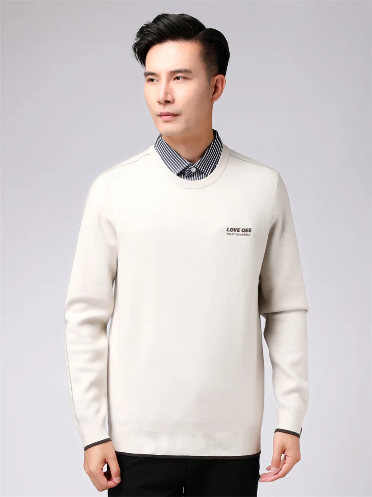 

Khaki Fake Two-Piece Knitted Sweater Men's Faion Warm Autumn Winter New Sle Basic Urban Sle Long Sve Crew Ne Sweater