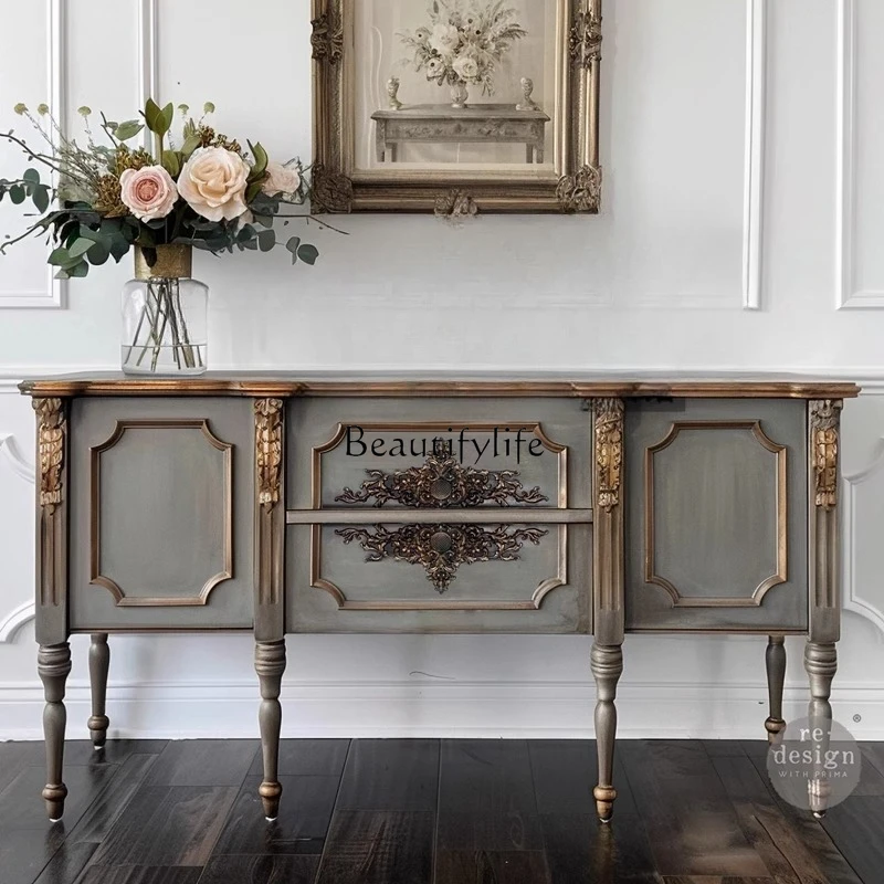 

European and American retro high-end French solid wood porch cabinet European carved luxury dining side decorative cabinet