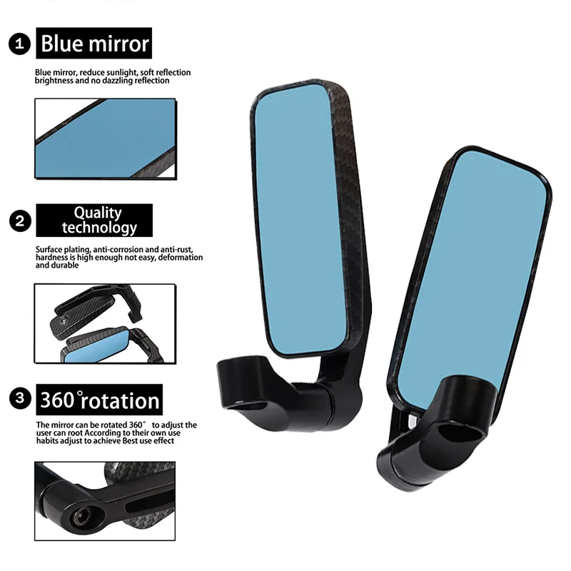 8/10MM Square Universial Motorcycle Mirror Blue Glass Anti-glaring Scooter Rearview Mirrors Adjustable Scooter Back Side Mirror