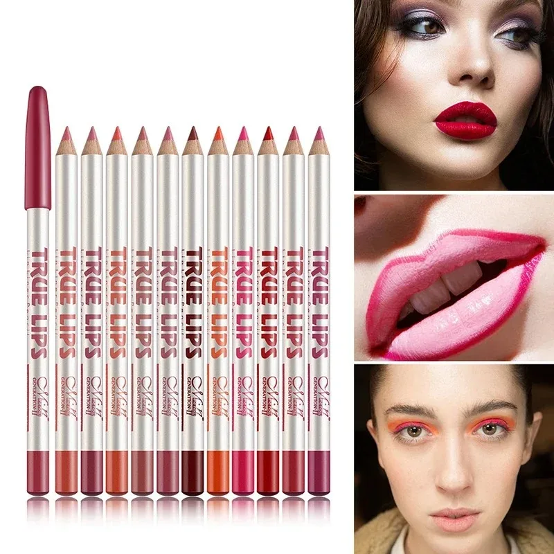 12 stks/set Cosmetische Professionele Houten Lipliner Waterdichte Dame Charmante Lip Liner Zacht Potlood Contour Make-Up Lippenstift Tool