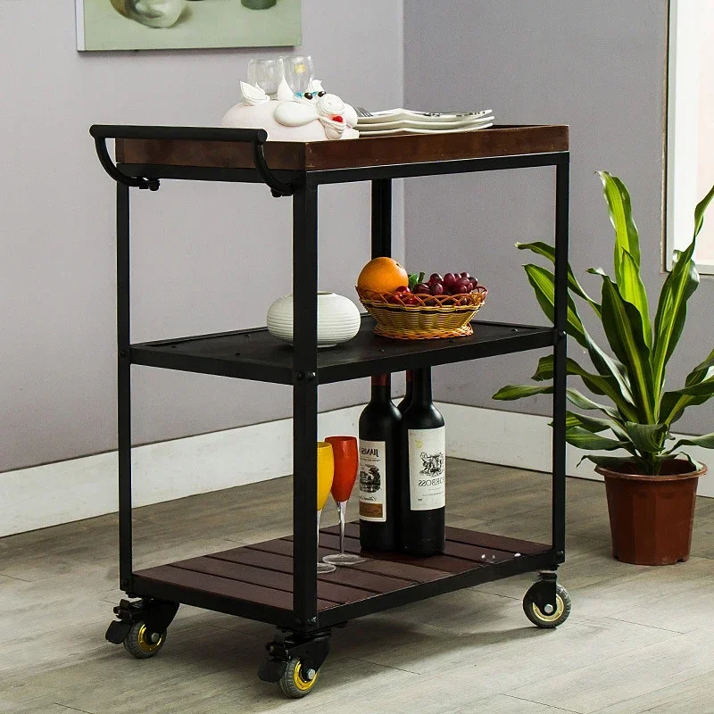 Utility Storage Trolley Kitchen Rolling Shelf Solid Wood Storage Trolley Organizer Wheel