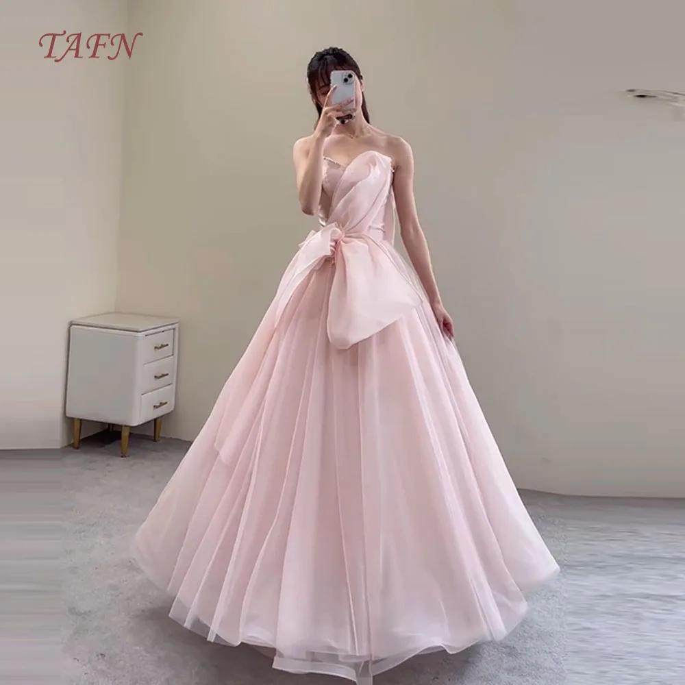 TAFN Princesa Rosa Tule Vestidos de Noiva Strapless A-line Drapeado Vestido de Noiva Sessão de Fotos Plissado Sem Mangas Personalizado ”.한