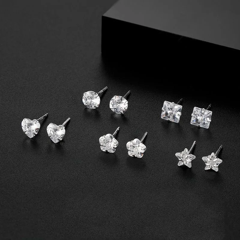 925 فضة القلب قرط صغير زهري للنساء الفتيات موضة لطيف صغير الزركون تألق ثقب القرط غرامة مجوهرات