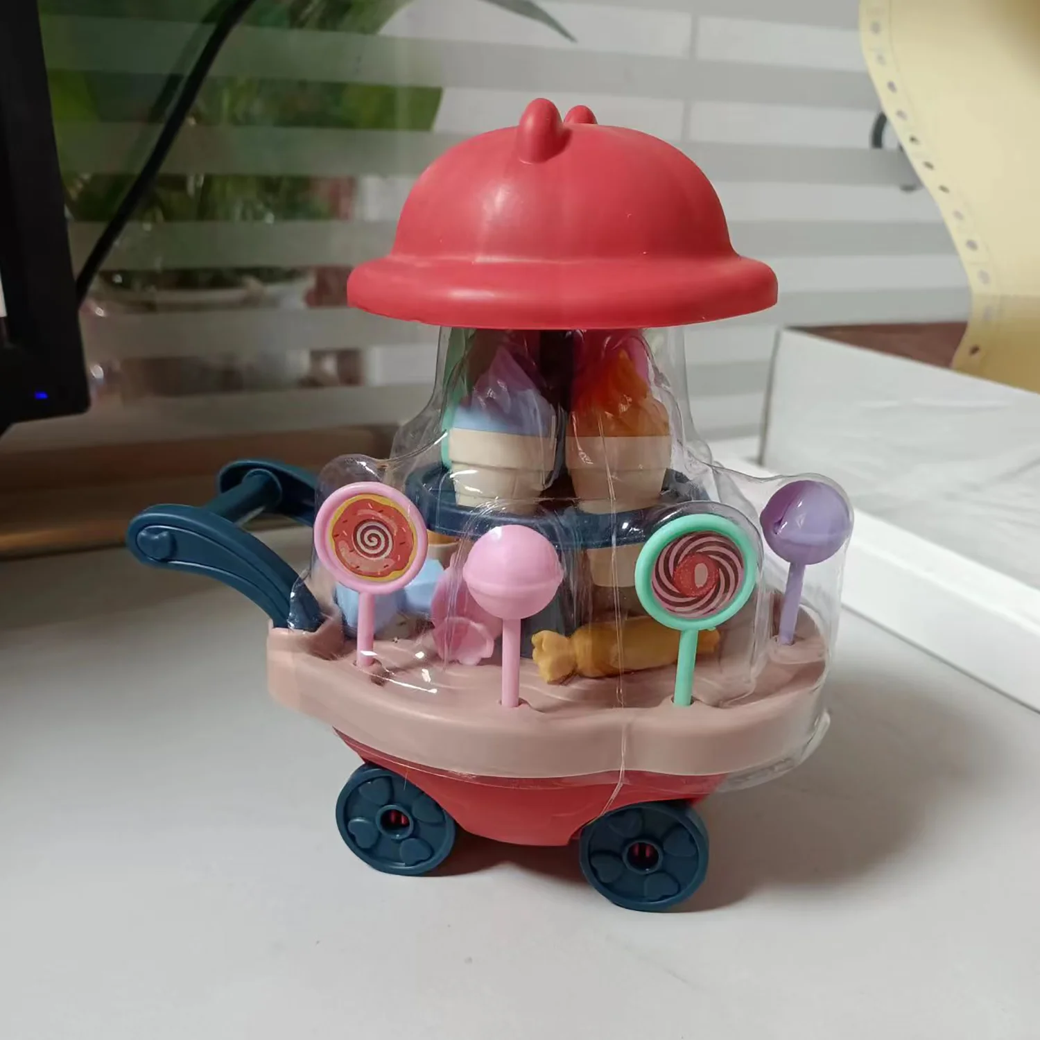 Ice Cream Montessori Toddler Toys Kitchen Pretend Play Food Ice Cream Cart with Storage Trolley Toy Set for Children Gifts 3+