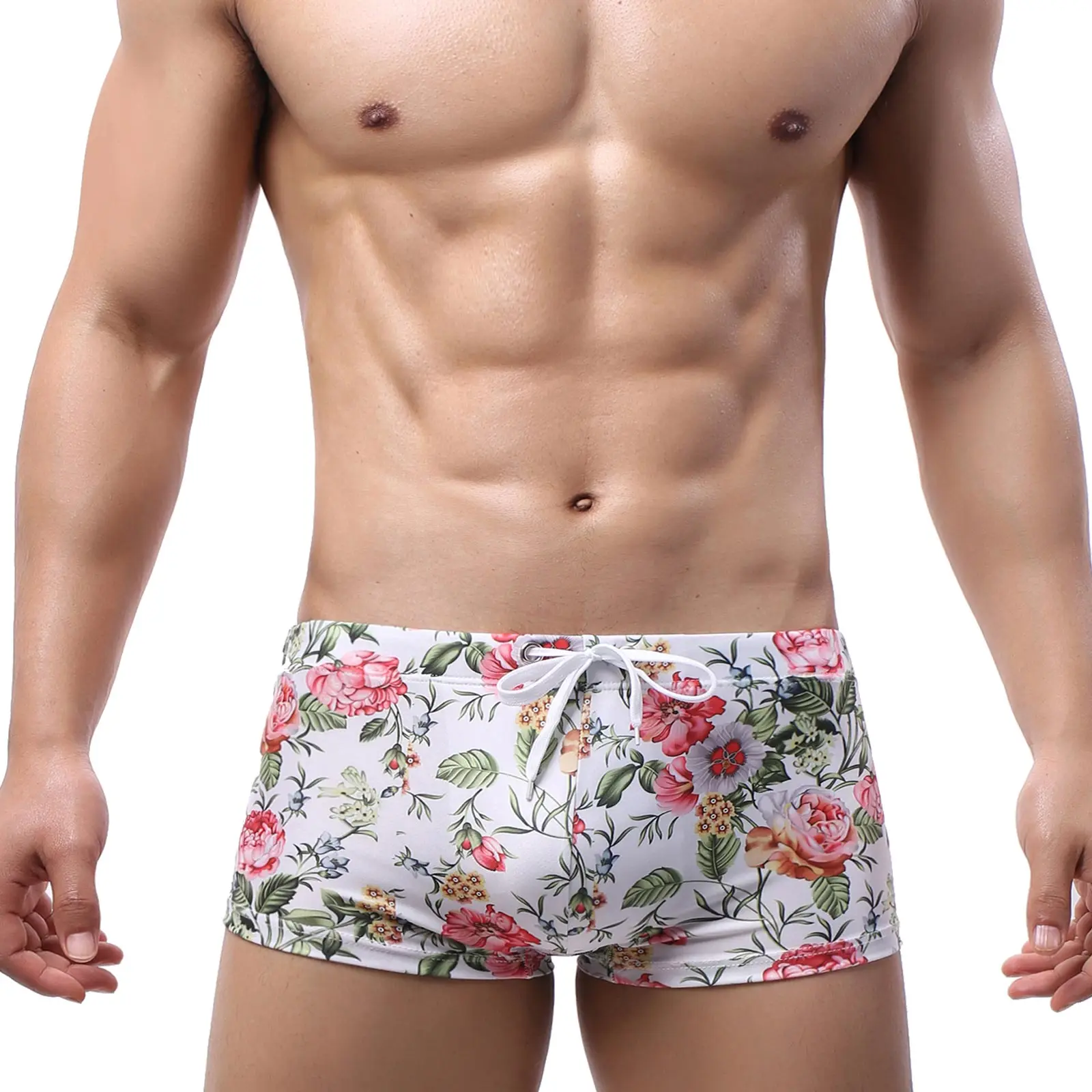 Men\'s Drawstring Swimwear Printing Style Sexy Quick Dry Summer Swimming Trunks Beachwear Bathing Shorts
