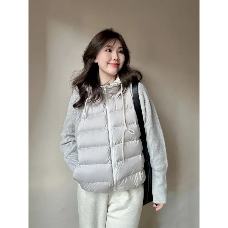 

Zippered Long-sleeved Cardigan Knitted Fake Two-piece Cotton Coat Women's Hooded Fashionable Autumn and Winter Coat