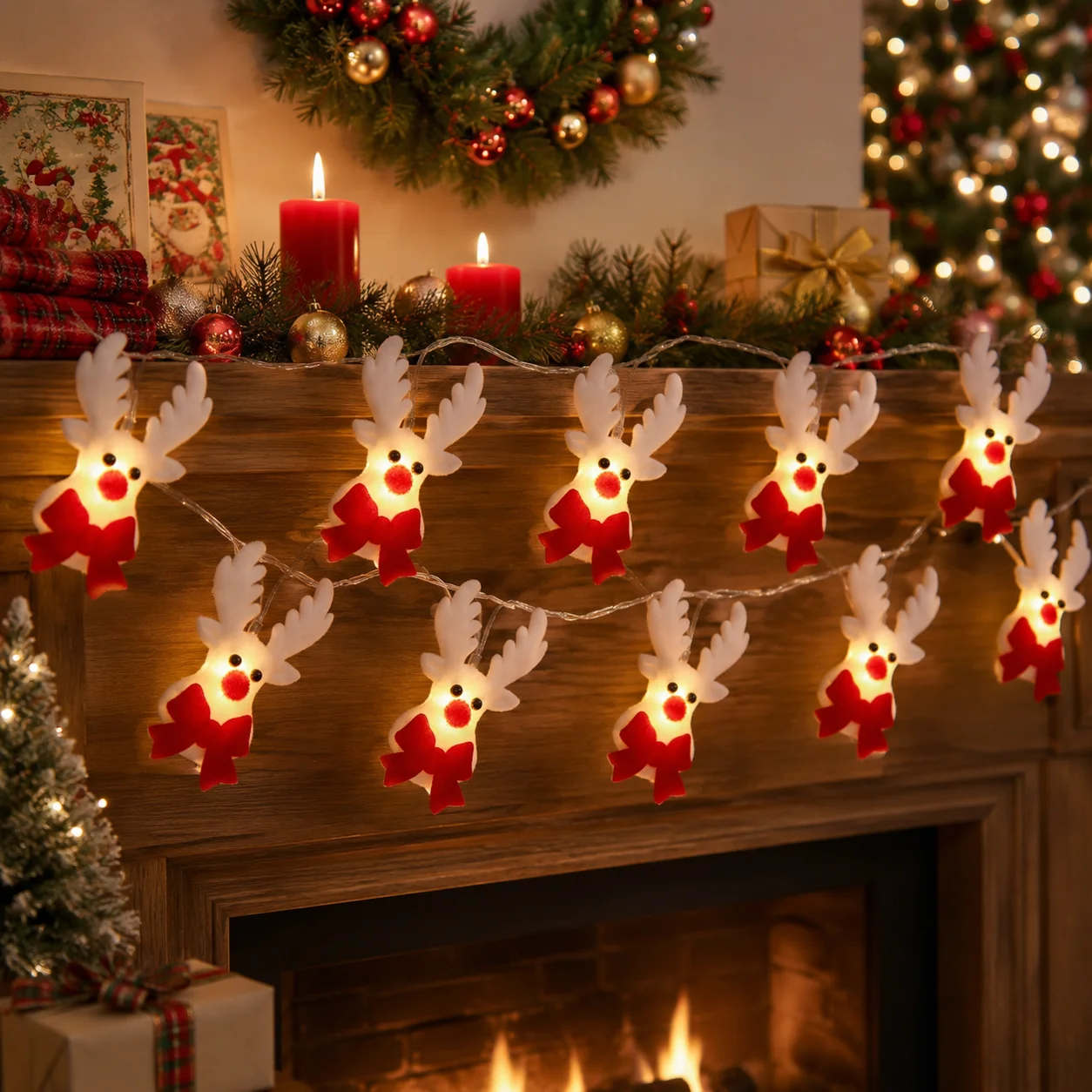 1pc 10/20 LED Christmas String Light Elk Santa Claus Plush Snowman Decorative Fairy Light Battery Powered For Home Party Decor