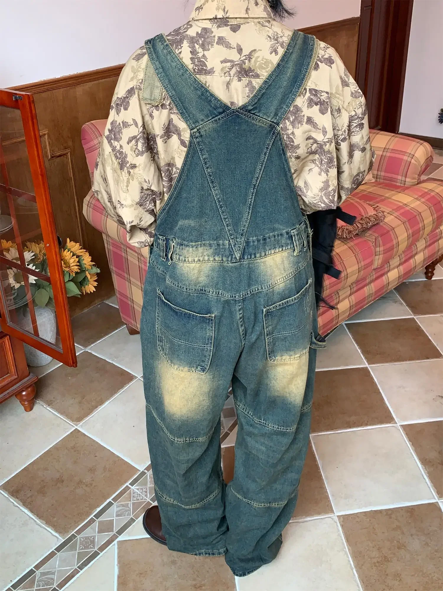 ผู้หญิงVINTAGE Blue Jumpsuits DENIM Jumpsuit Y2k Harajuku OverallsเกาหลีStreetwearสูงเอวกว้างJeanกางเกง 90sเสื้อผ้า