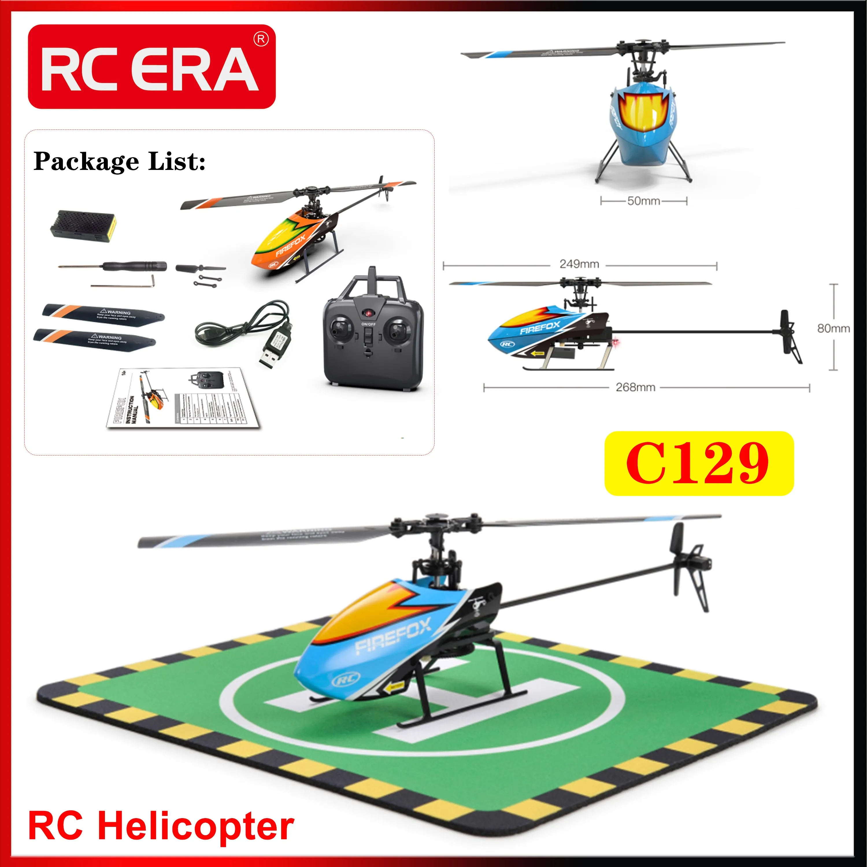 

C129 Micro RC Helicopter 4CH RTF Automatic Stable One Click 3D Flip Single Propeller Without Aileron Simulation Plane Model Toys