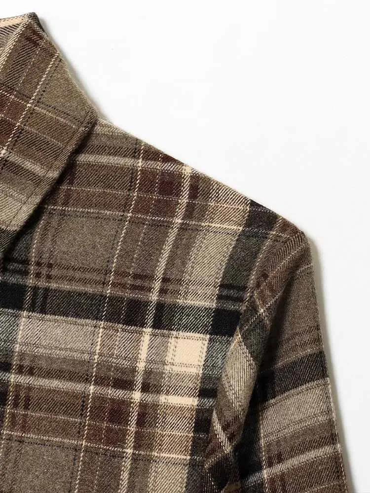 النمط الأوروبي والأمريكي الخريف موضة جديدة عادية بسيطة الرجعية الخصر النحيف قصيرة منقوشة بأكمام طويلة قميص قميص أعلى #4