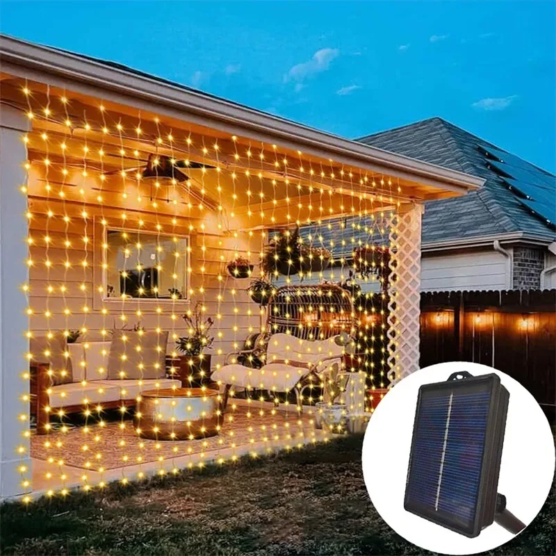 الستار الشمسية الجنية ضوء سلسلة التخييم جو الحفلات ديكور جارلاند مصباح في الهواء الطلق حديقة الصيف ديكور المنزل