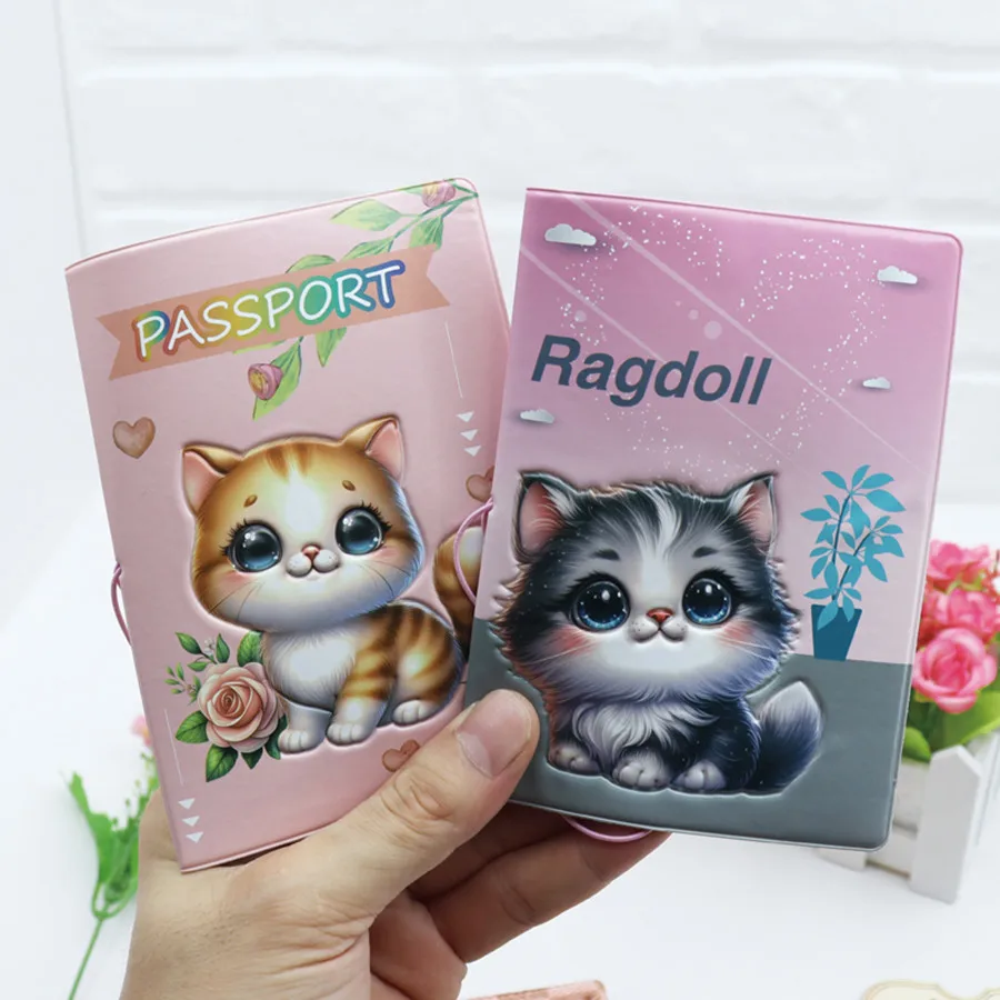 1PC Cute Cat 3D Creative Passport Cover Case Passport Wallet Card Holder Lightweight Fashion Travel Accessories