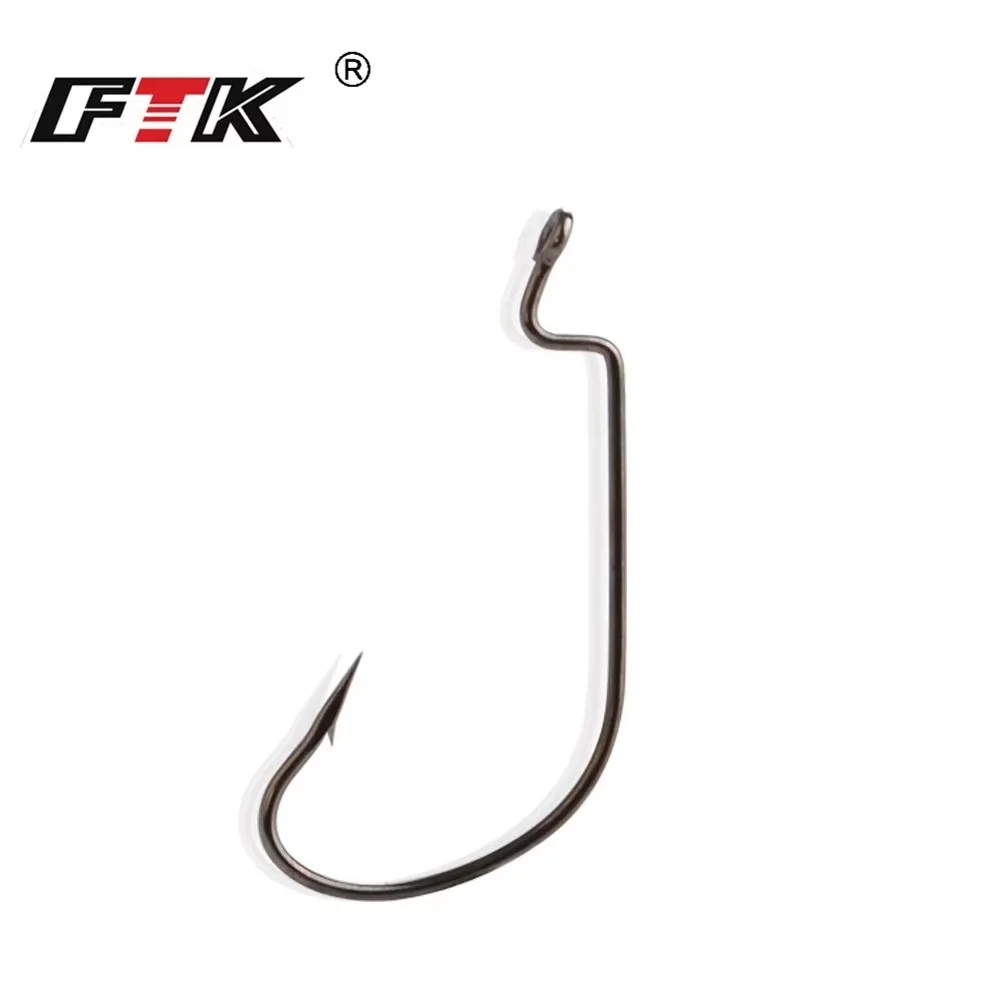 50PCS High Carbon Steel Offset Fishing Hook Soft Worm Lure Fishhook 5/0-2# Barbed Crank Jig Hooks With Ring