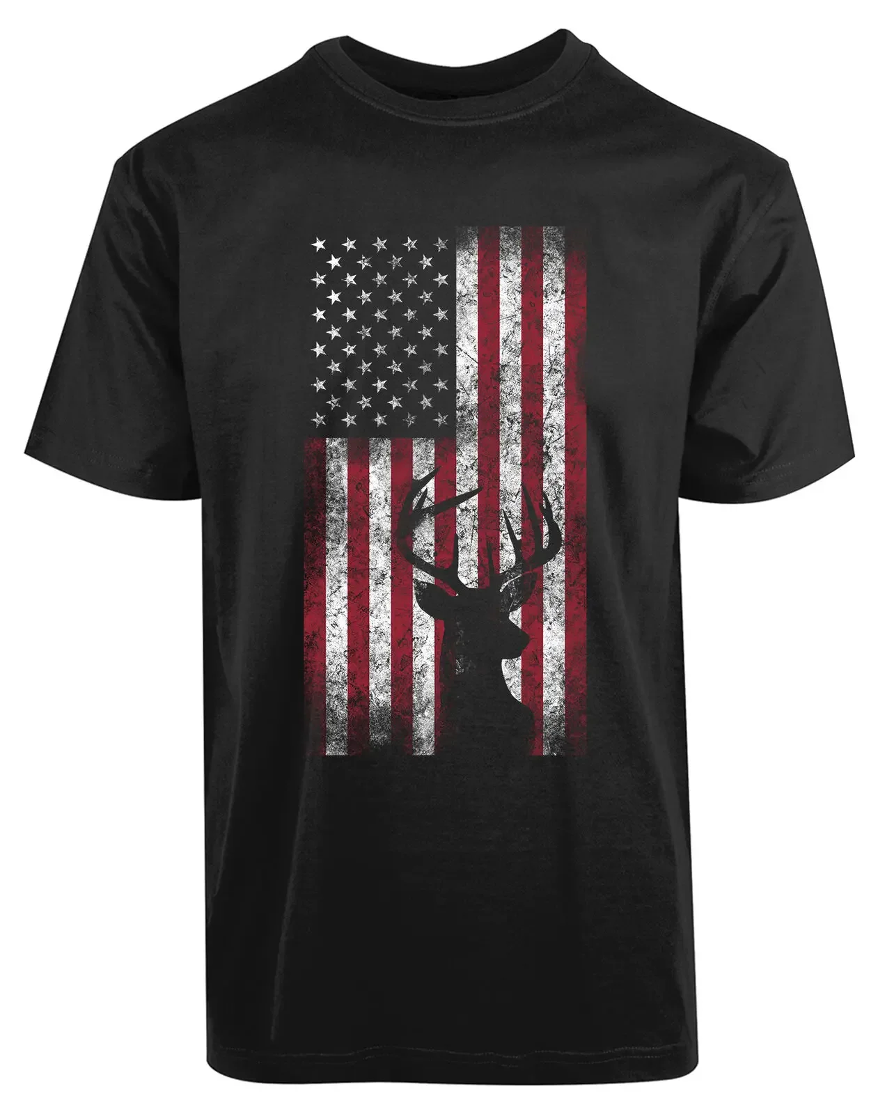 Distressed American Flag Deer Hunting Hunter T-Shirt 100% Cotton O-Neck Summer Short Sleeve Casual Mens T-shirt Size S-3XL