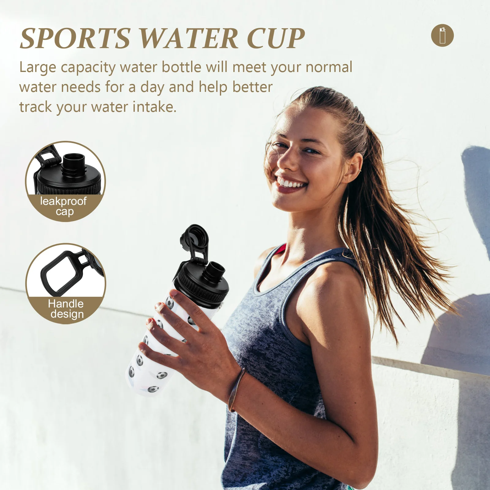 زجاجة مياه مقاومة للتسرب بسعة كبيرة، نمط كرة القدم، حاوية مياه رياضية متغيرة الألوان، زجاجة لياقة خارجية محمولة