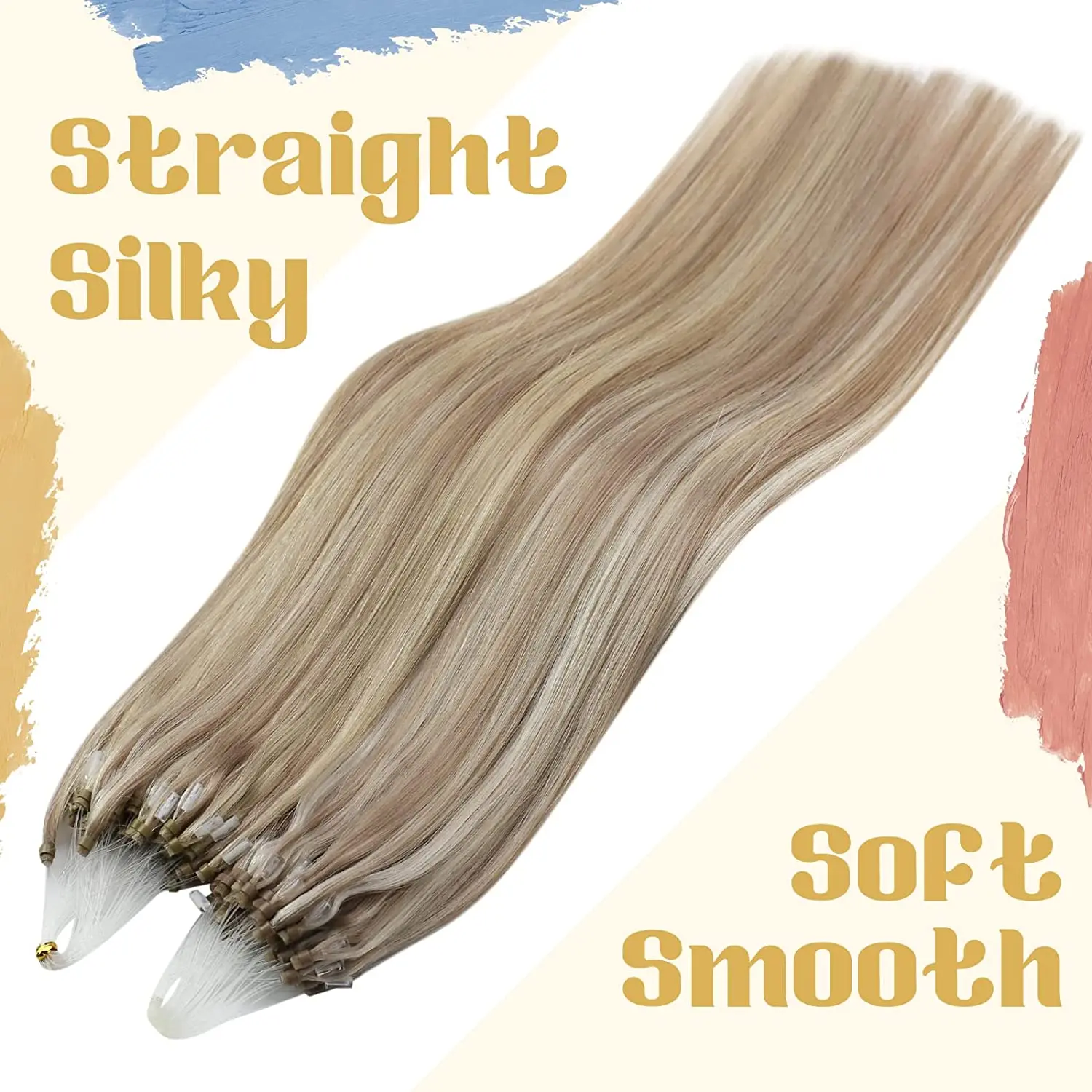 VeSunny Blonde Micro Ring Hair Extensions Real Human Hair Cold Fusion Micro Beads Hair Extensions Silky Straight 50g/50s