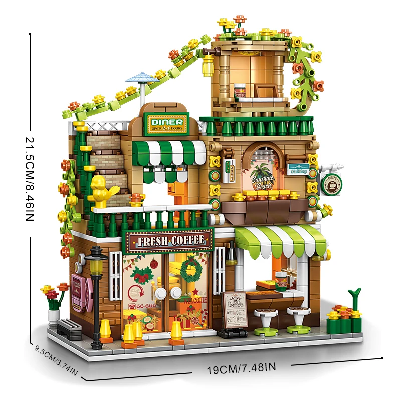 

Urban Series Building Blocks Street View Cafe House Model Miniature Architecture Desktop Decor Gift for Boys Girls Kids Toys