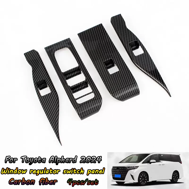 For Toyota Alpha 2024 carbon fiber/black/silver car interior glass regulator switch panel ABS material 4 pieces/set