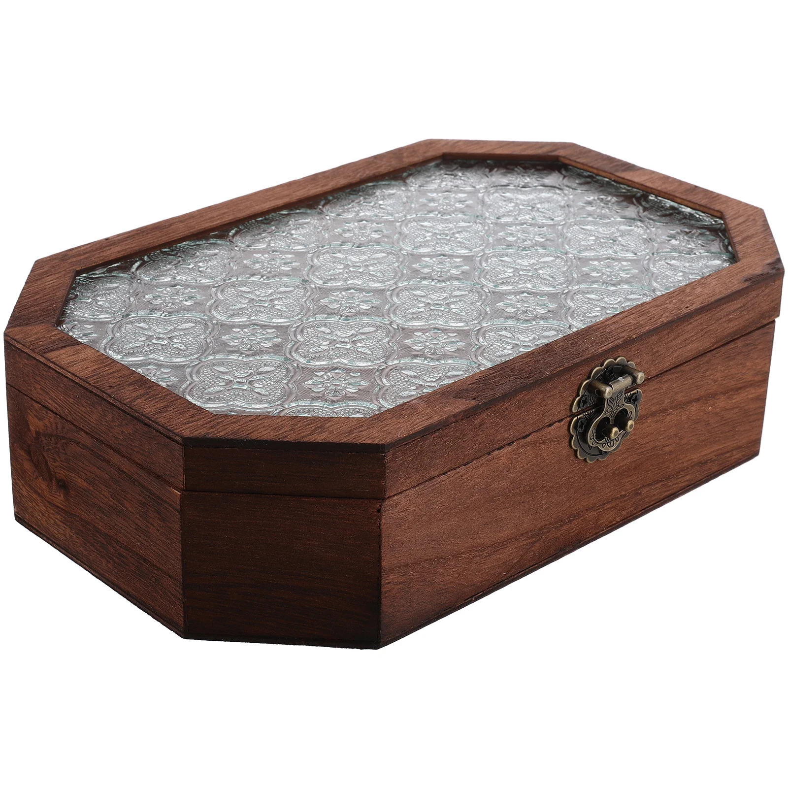 

Vintage Wooden Makeup Organizer Floral Design Desk Storage Small Keepsake Box Retro Display Case For Jewelry Cosmetics