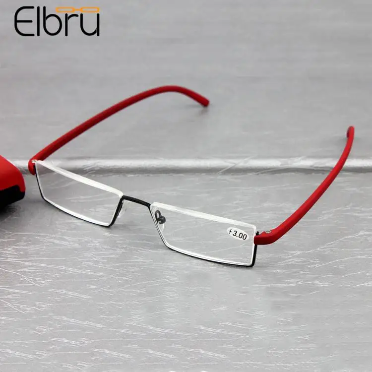 Elbru Metal Half Frame Reading Glasses Women Men TR90 HD Clear Lens Presbyopic Reading Eyeglasses Prescription Optical Eyewear