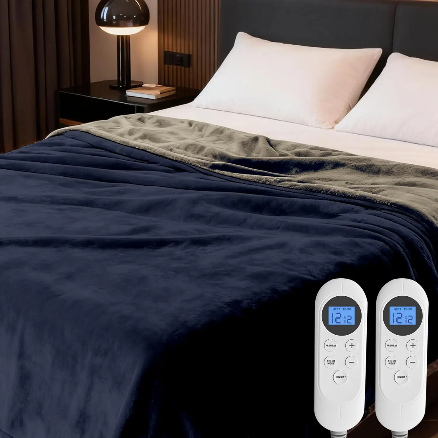 

Электрическое одеяло с подогревом размера Queen, 84x90, фланелевое, двустороннее, 12 уровней нагрева и автоматическое отключение